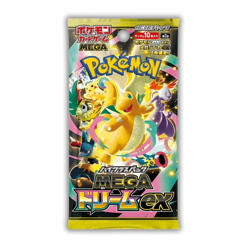 Pokémon Mega Dream EX Highclass Booster Pack, Japan, mit bunten Karten und packungsdesign, für Sammler und Fans.