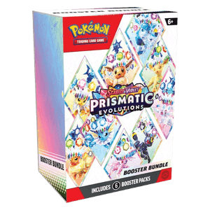 Pokémon Prismatische Entwicklungen Booster Bundle von cardclash-de, zeigt auf dem Bild mehrere Booster-Packungen.