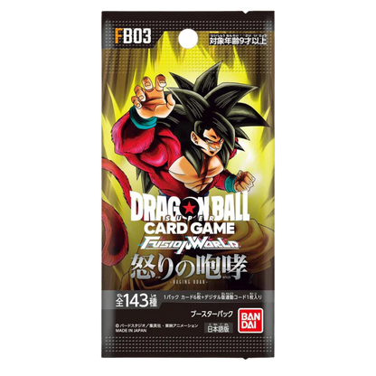 Dragon Ball Super Card Game – Fusion World Booster-Display mit Karten im japanischen Design, inklusive Raging Roar Karte, cardclash-de