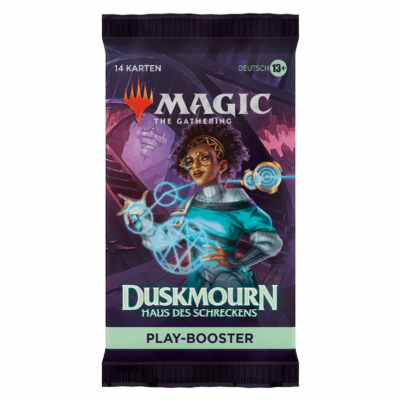 Magic: The Gathering Duskmourn: Haus des Schreckens Play Booster Pack von cardclash-de, geöffnet mit Karten im Booster-Design.